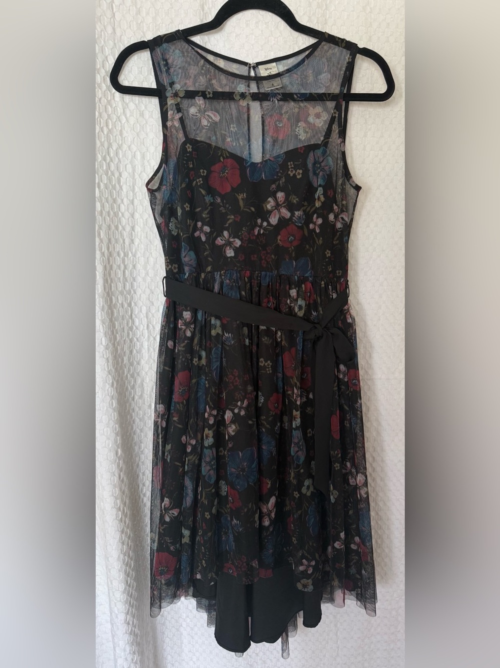 LC Lauren Conrad Disney Floral Mesh Dress Fit Flare Midi Sheer Overlay 4 - Picture 2 of 7